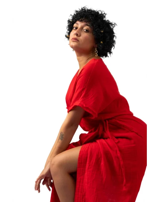 Anvelop Red Muslin Dress