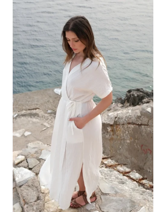 Atelier Chaputs 100% Cotton Muslin Envelope White Dress One-Size