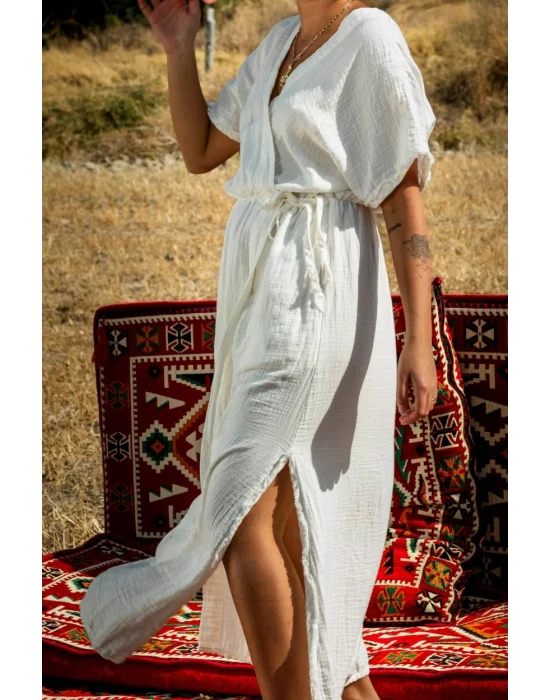 Atelier Chaputs 100% Cotton Muslin Envelope White Dress One-Size