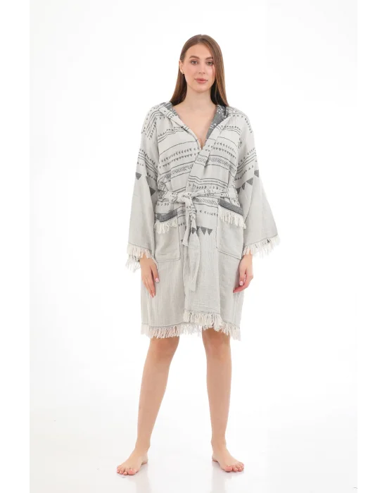 Aspendos Beige & Black Bathrobe