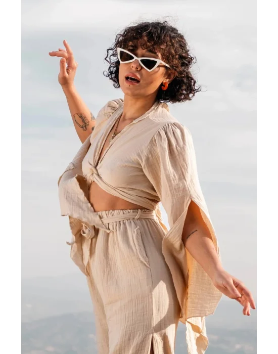 Aya Beige Muslin Blouse