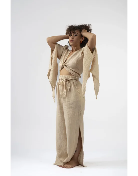 Atelier Chaputs 100% Cotton Muslin Beige Split Trouser One-Size