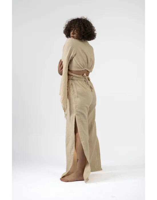 Atelier Chaputs 100% Cotton Muslin Beige Split Trouser One-Size