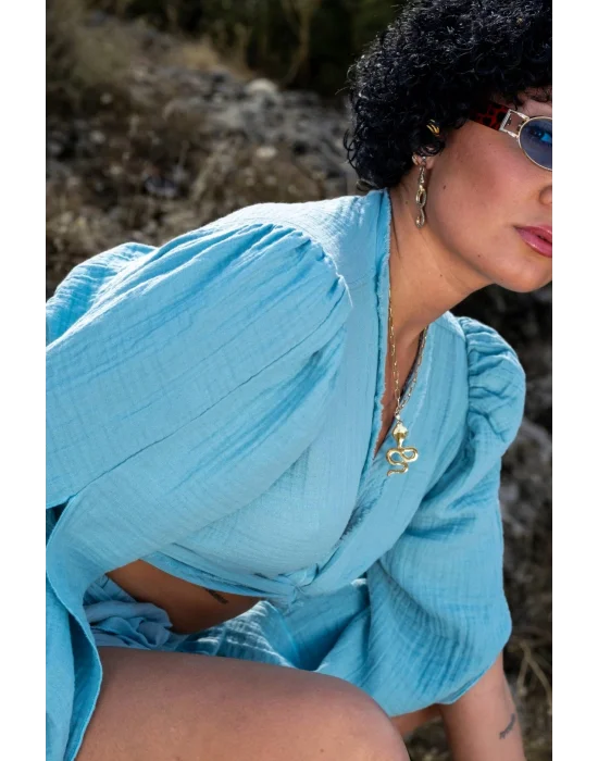 Aya Sky Blue Muslin Blouse