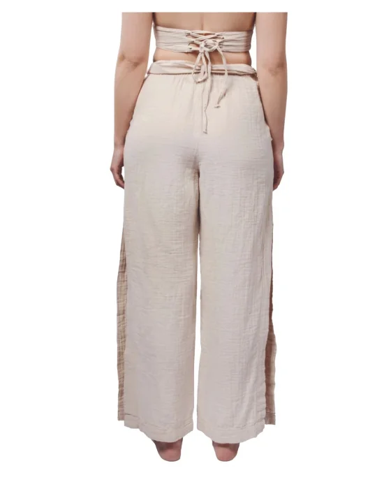 Beige Muslin Slit Trouser