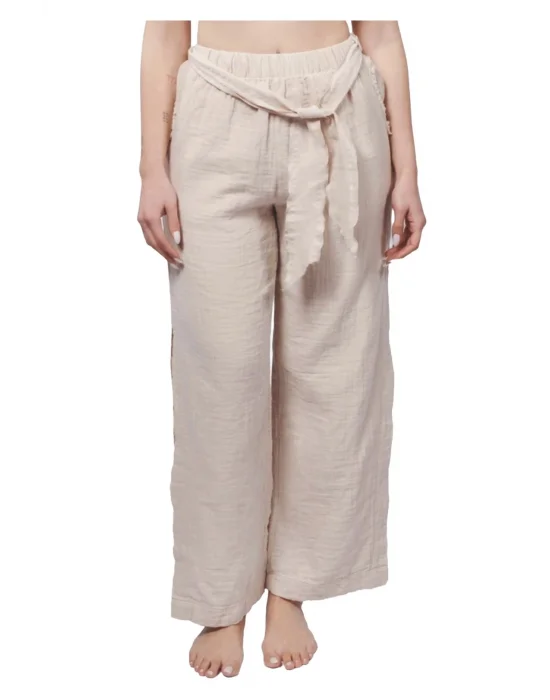 Beige Muslin Slit Trouser