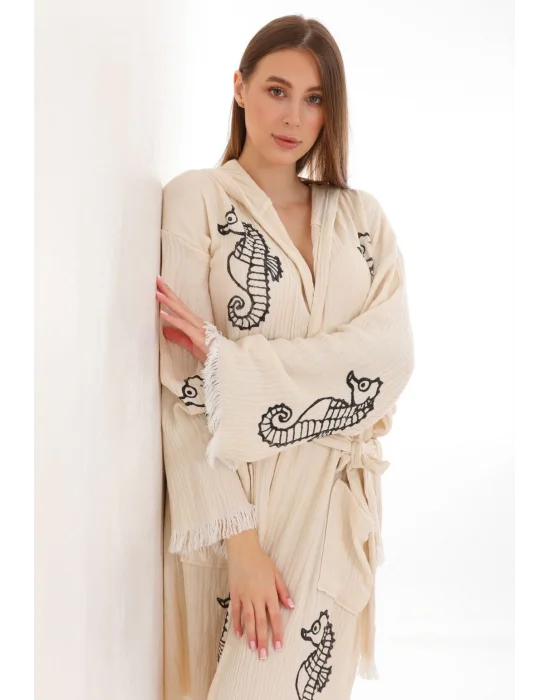 Black Seahorse Bamboo Bathrobe