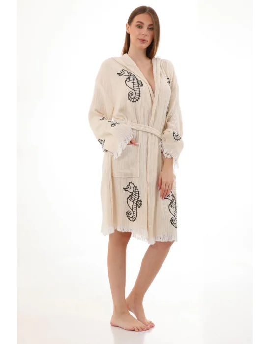 Black Seahorse Bamboo Bathrobe