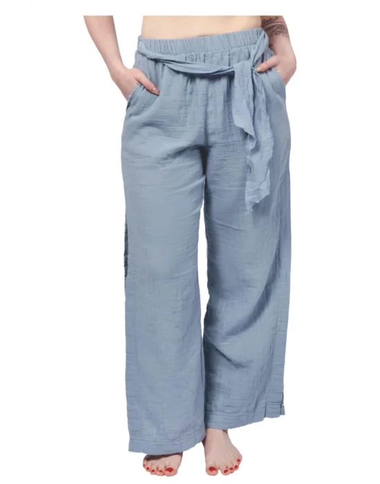 Blue Muslin Slit Trouser