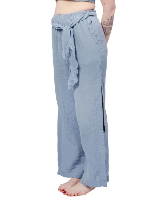 Blue Muslin Slit Trouser