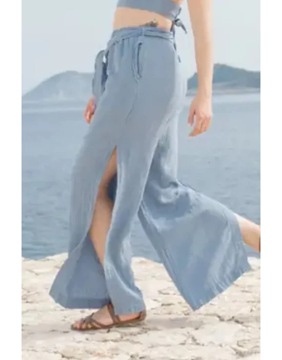 Blue Muslin Slit Trouser