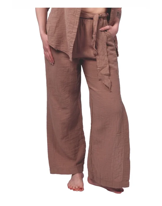 Brown Muslin Slit Trouser