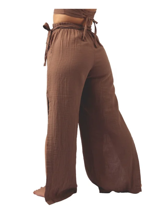 Brown Muslin Slit Trouser