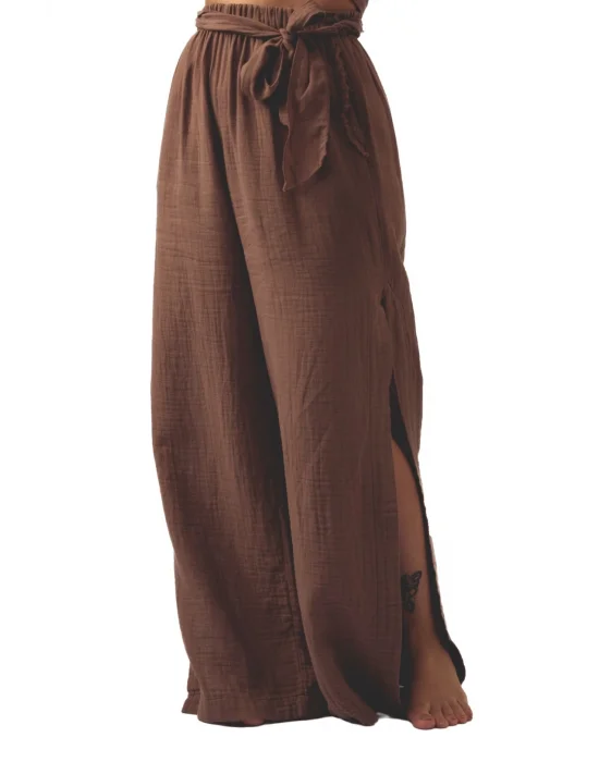 Brown Muslin Slit Trouser