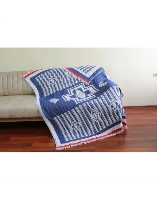 Geo Throw - Navy Blue & Red