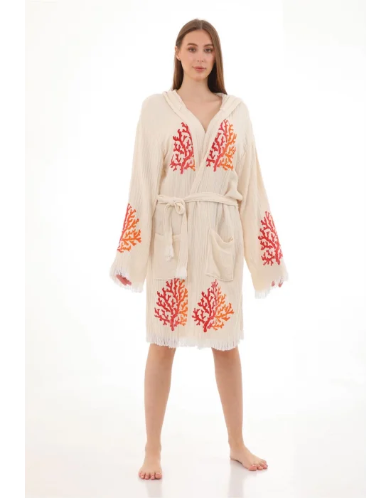 Coral Wooden Stamp Bathrobe