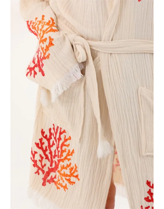 Coral Wooden Stamp Bathrobe