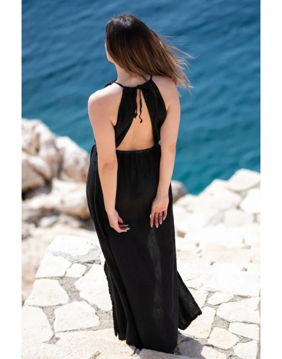 Atelier Chaputs Linen Flora Black Dress One-Size