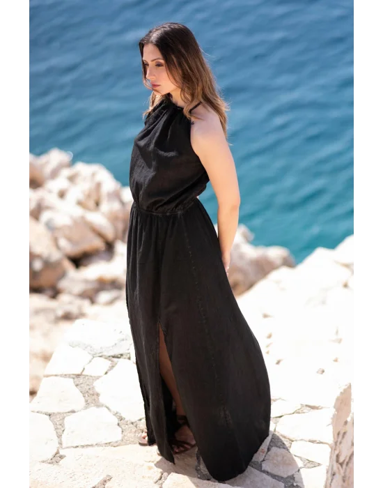 Atelier Chaputs Linen Flora Black Dress One-Size