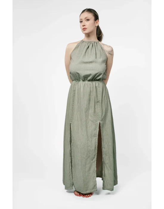 Flora Green Linen Dress