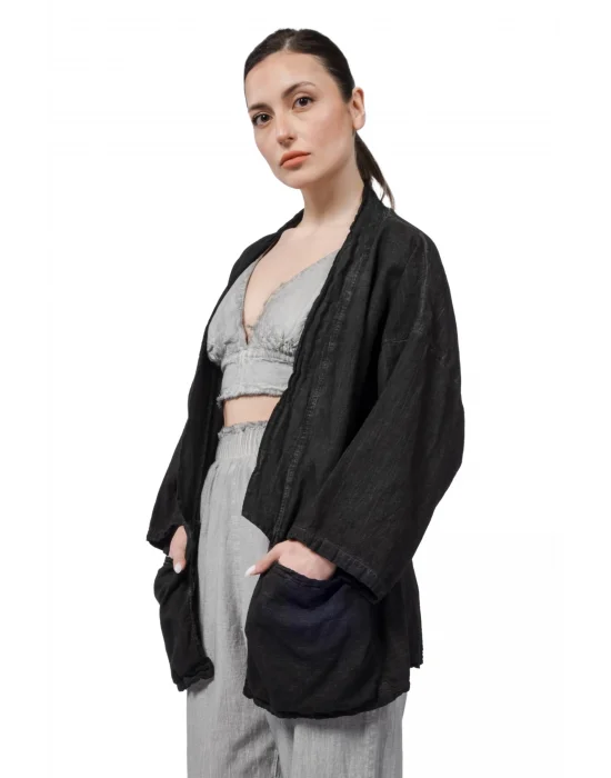 Gaia Black Linen Kimono