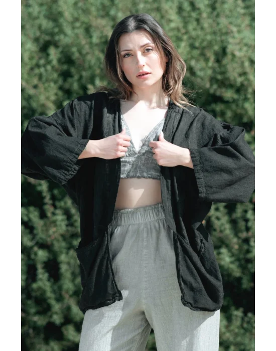 Gaia Black Linen Kimono