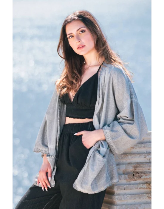 Gaia Grey Linen Kimono