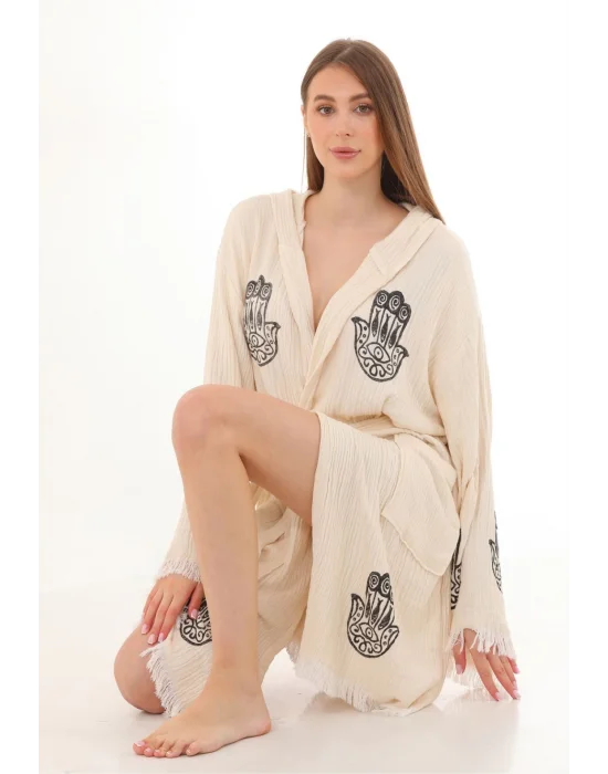 Hamsa Wooden Stamp Bathrobe