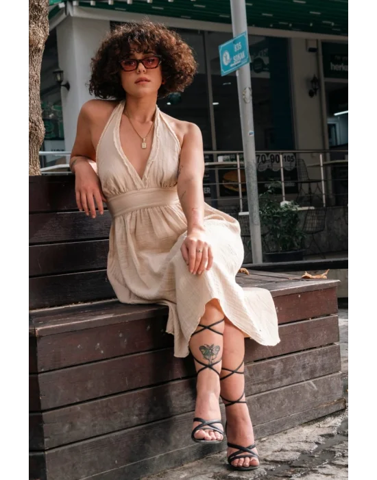 Atelier Chaputs 100% Cotton Muslin Hera Beige Dress One-Size