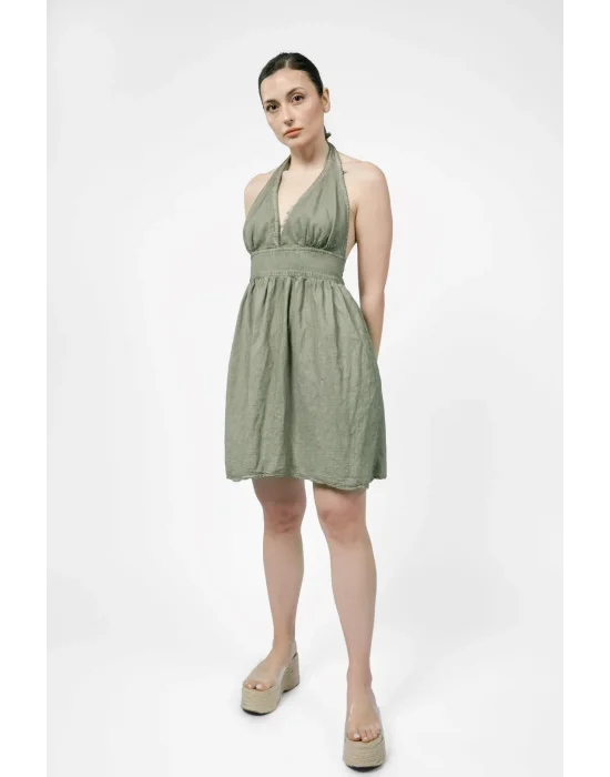 Hera Green Linen Dress