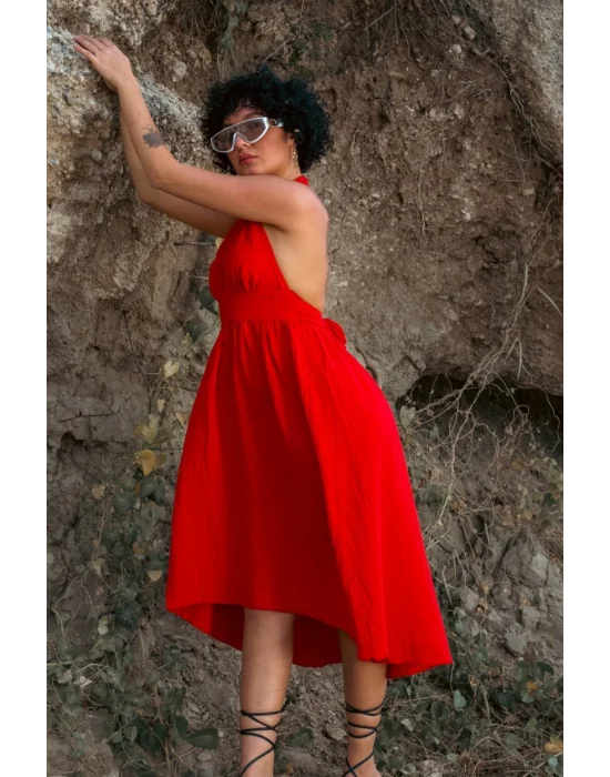 Atelier Chaputs 100% Cotton Muslin Hera Red Dress One-Size