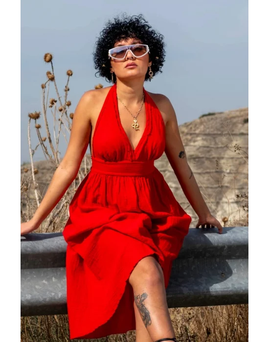 Atelier Chaputs 100% Cotton Muslin Hera Red Dress One-Size