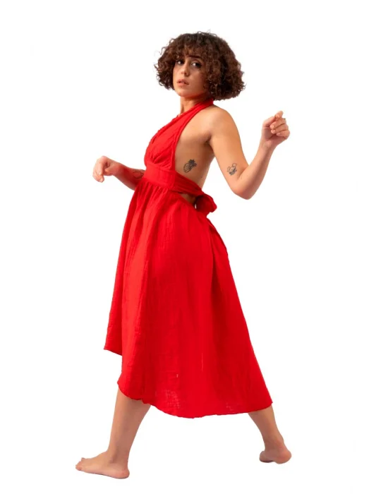 Atelier Chaputs 100% Cotton Muslin Hera Red Dress One-Size