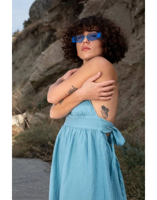 Atelier Chaputs 100% Cotton Muslin Hera Blue Dress One-Size