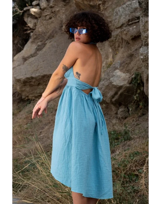 Atelier Chaputs 100% Cotton Muslin Hera Blue Dress One-Size