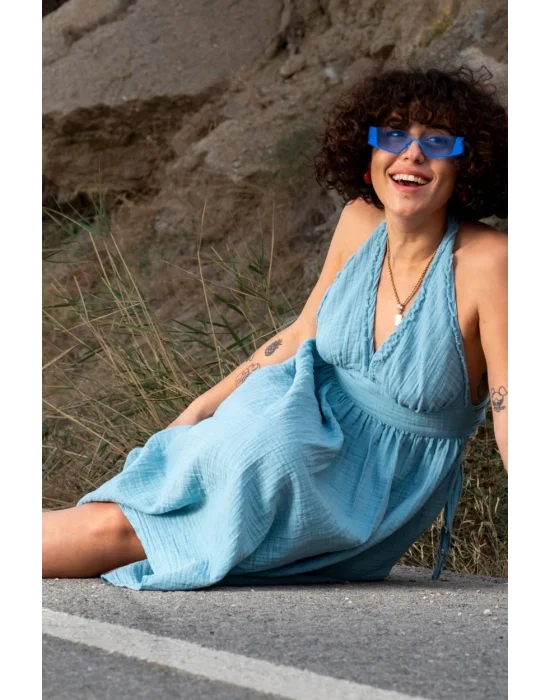 Atelier Chaputs 100% Cotton Muslin Hera Blue Dress One-Size