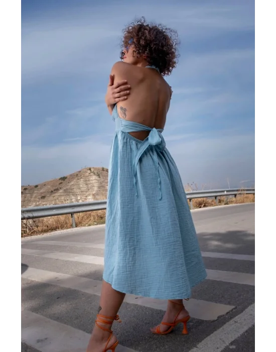 Atelier Chaputs 100% Cotton Muslin Hera Blue Dress One-Size