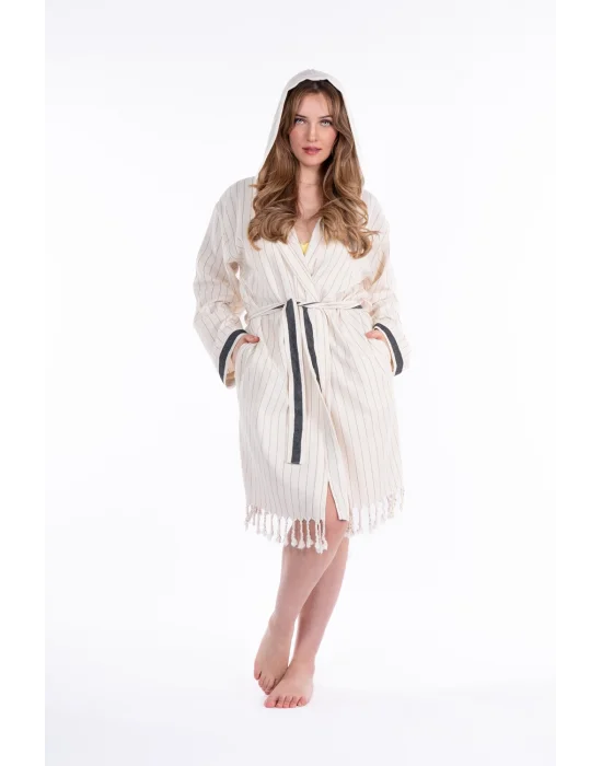 Hieron Beige Hooded Bathrobe