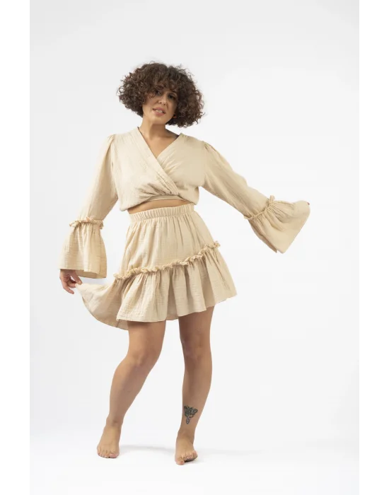 Atelier Chaputs 100% Cotton Muslin Ilayda Beige Blouse One-Size