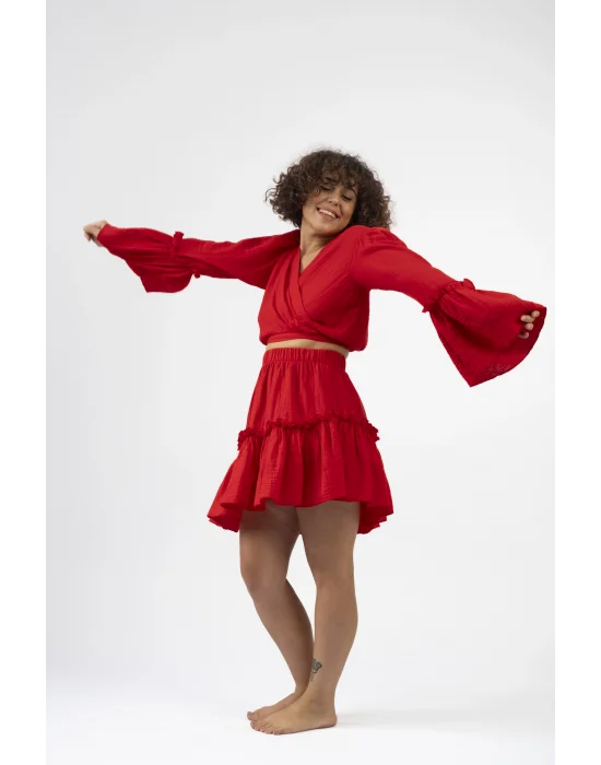 Atelier Chaputs 100% Cotton Muslin Ilayda Red Blouse One-Size