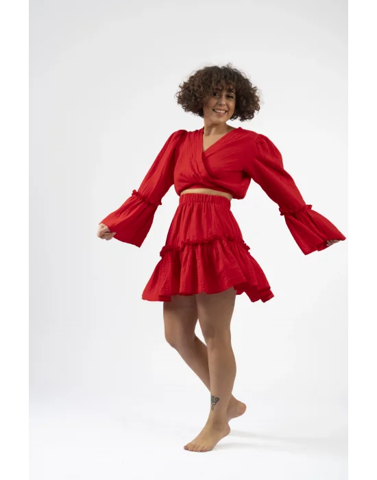 Atelier Chaputs 100% Cotton Muslin Ilayda Red Blouse One-Size