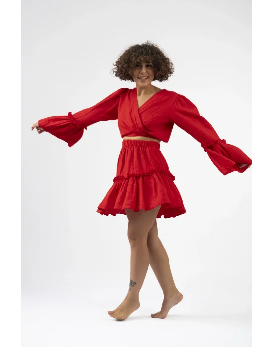 Atelier Chaputs 100% Cotton Muslin Ilayda Red Skirt One-Size