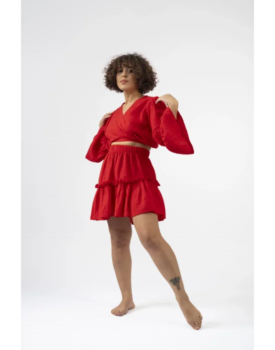 Atelier Chaputs 100% Cotton Muslin Ilayda Red Skirt One-Size