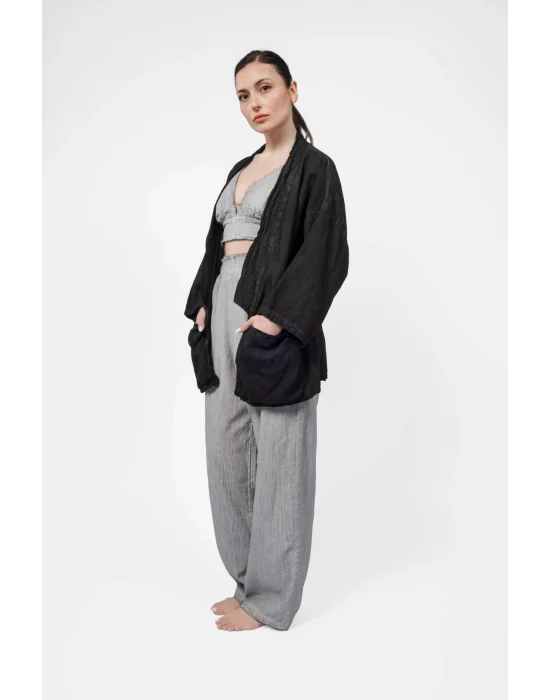 Atelier Chaputs Linen Black Kimono One-Size