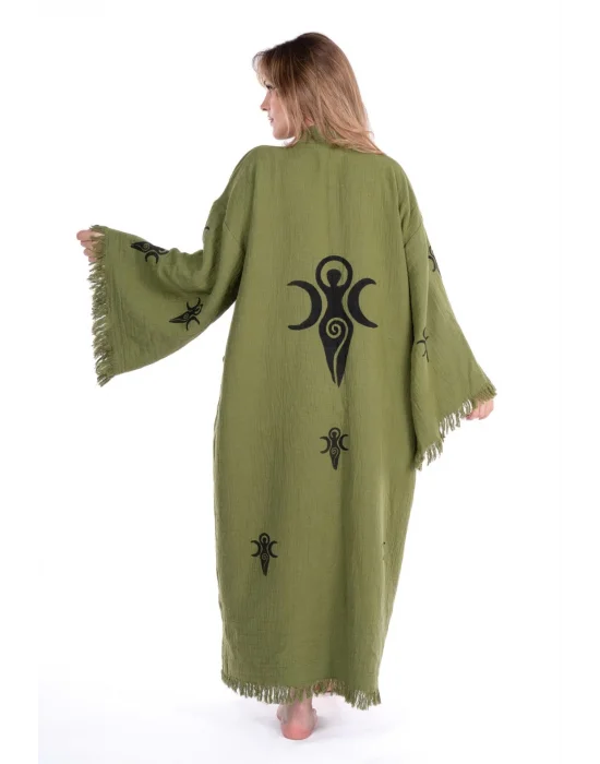 Kybele Khaki Green Wooden Printed Bathrobe