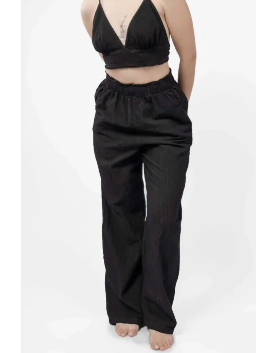 Lyra Black Linen Trouser