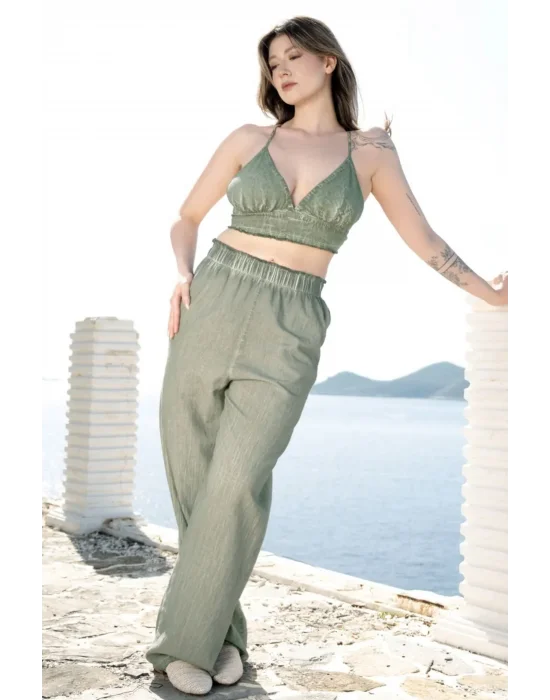 Lyra Green Linen Trouser