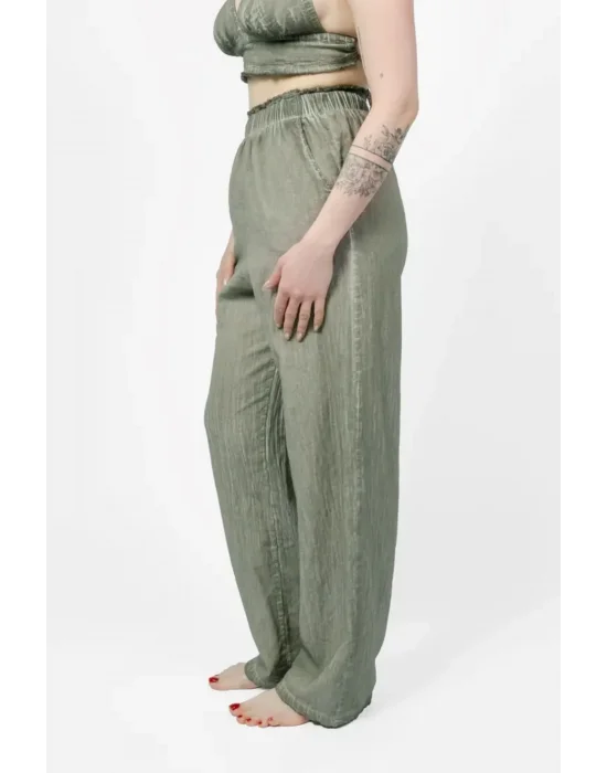 Lyra Green Linen Trouser