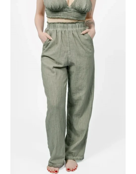 Lyra Green Linen Trouser