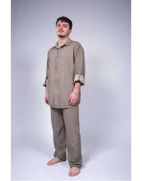 Atelier Chaputs Linen Khaki Button-Up Shirt